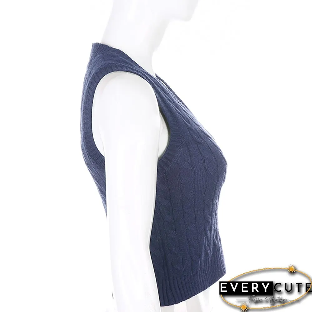 Navy Blue V Neck British Style Tank Sweater