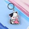 2Pcs Strawberry Cat Bead Cross Stitch Keychain Mosaic Beads Embroidery Keyring