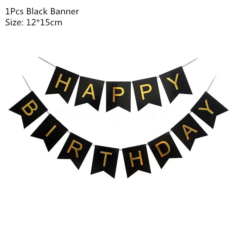 Black Gold Happy Birthday Banner Balloons Helium Number Foil Balloon for Baby Boy Kids Adult 18 30 Birthday Party Decorations