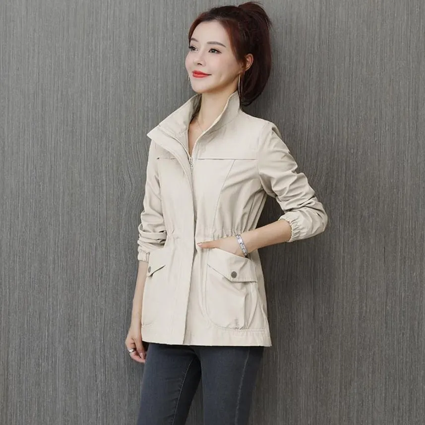 Women's Windbreaker 2021 Autumn New Korean Wild Stand-Collar Short Jacket Female Student Windbreaker Coat Lining Plus Size 3XL