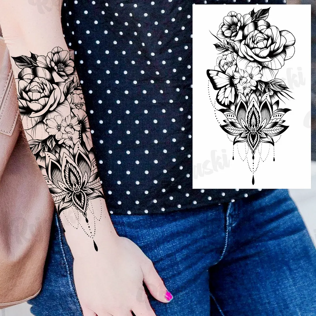 Sdrawing Thorns Temporary Tattoos For Adults Men Realistic Totem Maori Lion Compass Flower Tiger Fake Tattoo StickerArm Tatoos DIY