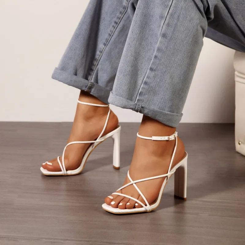 Yyvonne Side Toe With Cross-Breed Sandals High Heel Bar Dancing Outdoor Large Women's Shoes