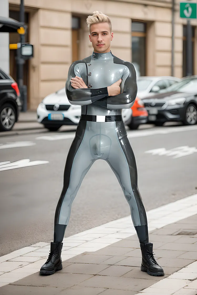 Men Latex Catsuits Flight Commander Back Zip Superhero