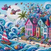 >SALE<Full Embroidery Eco-cotton Thread 11CT Printed Seaside World Cross Stitch50x50cm