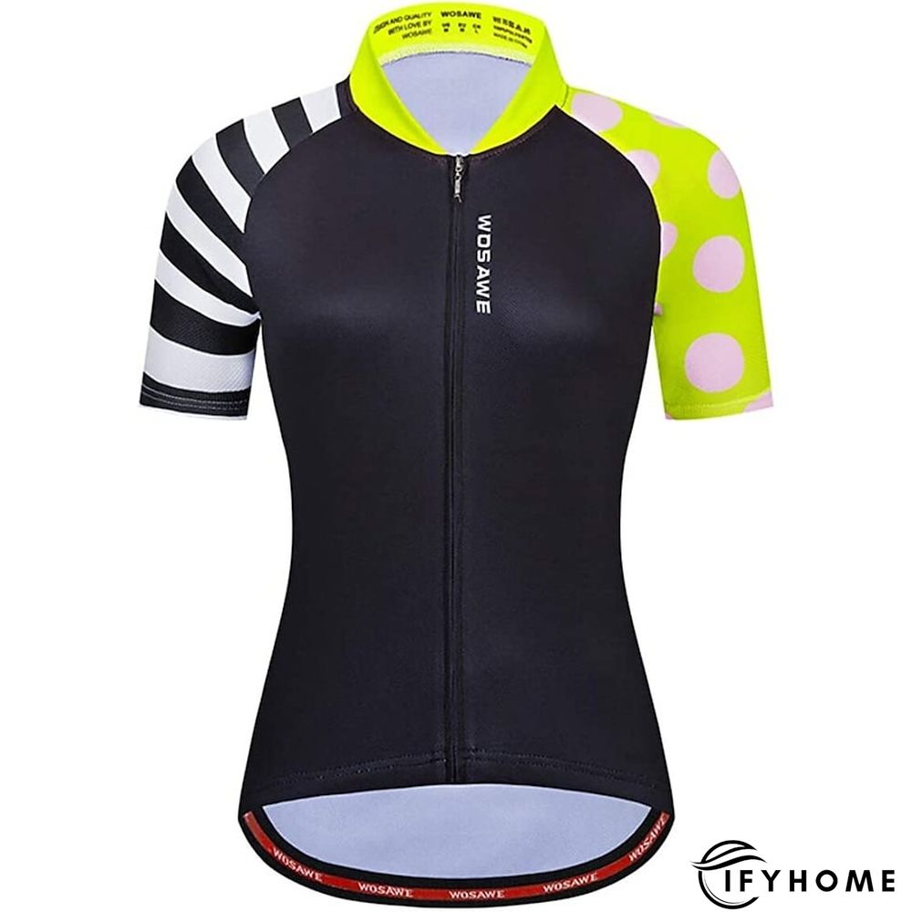WOSAWE Women's Cycling Jersey Short Sleeve Bike Jersey Top with 3 Rear Pockets Mountain Bike MTB Road Bike Cycling Windproof Breathable Quick Dry Reflective Strips Black Green Red Patchwork Dot Sports | IFYHOME