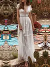 Lace-Up Backless Short Sleeves Maxi Dresses