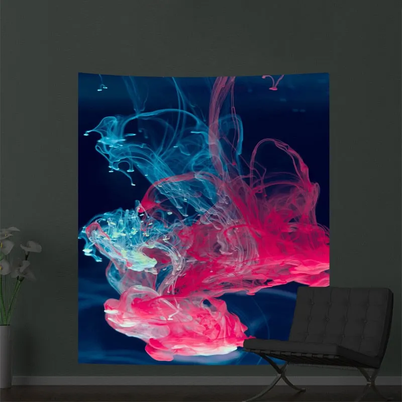 Fluorescent Tapestry Luminous Hanging Cloth Aesthetic Room Decor Home Psychedelic Background Wall Glows Under Ultraviolet Light