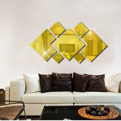 7pcsNew Diamond Acrylic Wall Sticker Mirror Irregular Mirror Vanity Mirror Living Room Decoration Decorative Mirrors Full Mirror