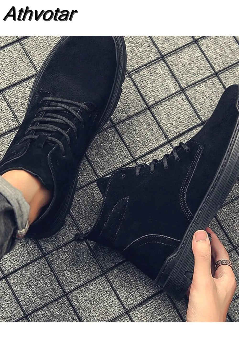 Athvotar Winter New Fashion Boots Male British Mid-Top Worker Boots Hight-Top Vintage Trendy Casual Wild Trendy Shoes 601-0