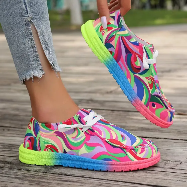 Breakj Breakj New Large-Size Lace With Color Low-Top Single Shoes Women Graffiti Slacker Canvas Flat-Soled Single Shoes