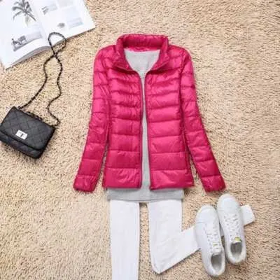 Women 90% White Duck Down Jacket Autumn Female Ultra Light Down Jackets Slim Solid Long Sleeve Hooded Parkas Candy Color