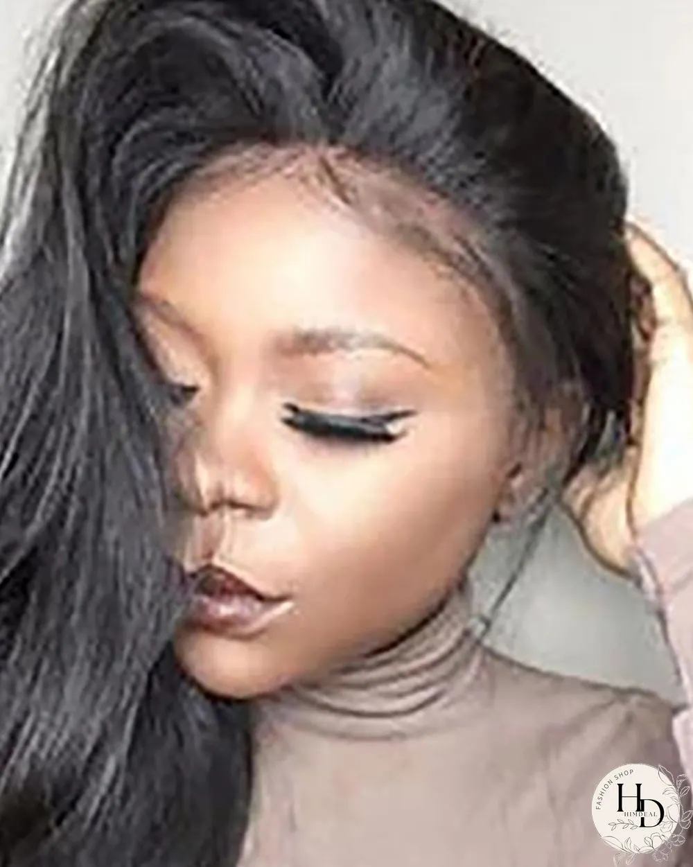 Unprocessed Human Hair Lace Front Wig Straight Brown Natural Black Wig