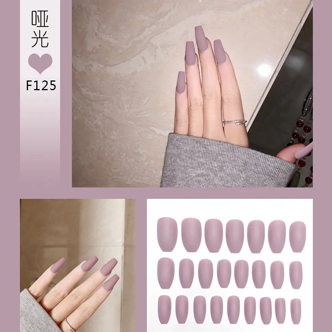 Nail Art Fake Nails Stiletto Tips Clear Press on Long False with Glue Coffin Stick Display Full Cover Artificial Designs Matte