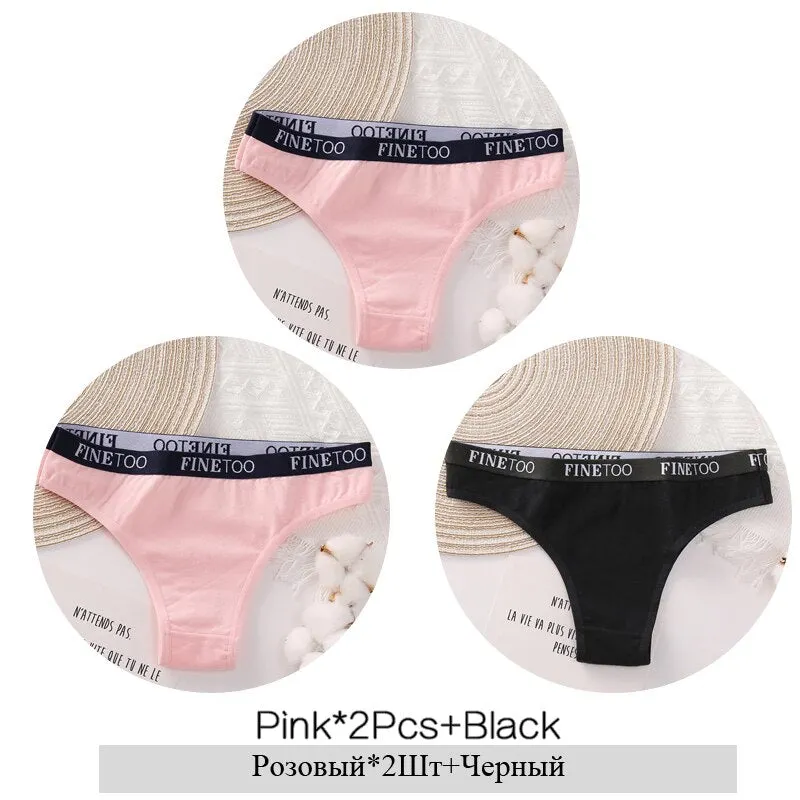 FINETOO 3Pcs Women Cotton Brazilian Panties Sexy Ladies Low-Rise Female Breathable Underpants Girls Soft Underwear Lingerie M-XL