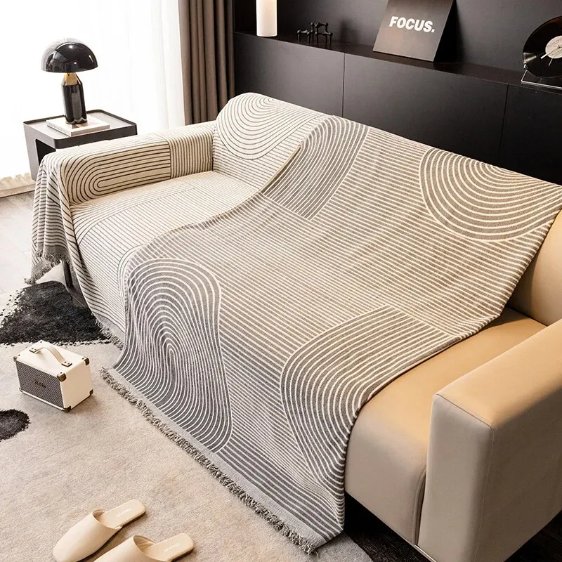 Athvotar Style Sofa Cover with Tassel, Two Sides Throw Blanket, Sofa Covers, Geometric Lines, Towel Ins, Home Decor, Tapestry