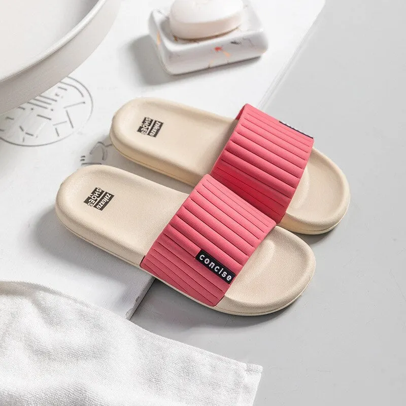 Stripe Home Couple Shoes Men Summer Slippers Outdoor Beach Sandals Women Soft PVC Non-slip Slippers Indoor Shower Flip Flops