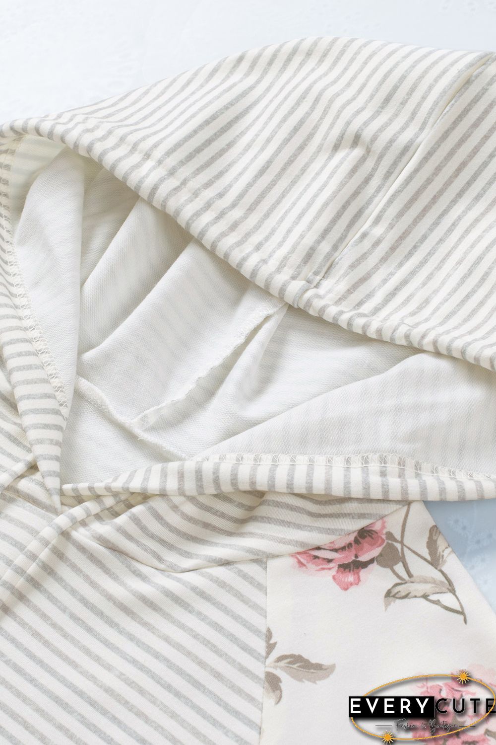 Plus Size Floral Raglan Sleeve Striped Hoodie