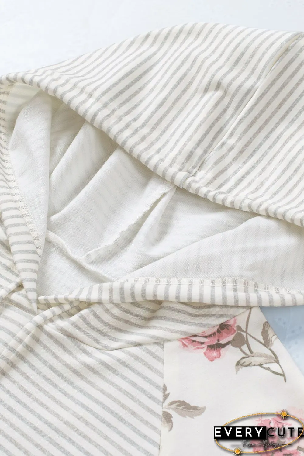 Plus Size Floral Raglan Sleeve Striped Hoodie