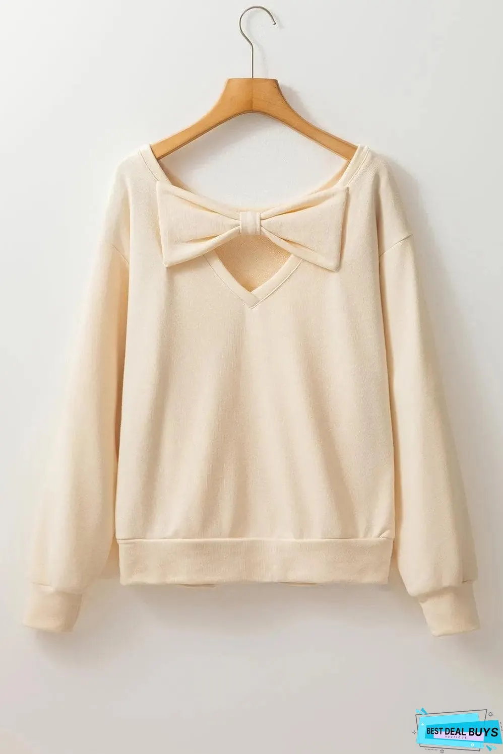 Apricot Bowknot Dewback Round Neck Sweatshirt