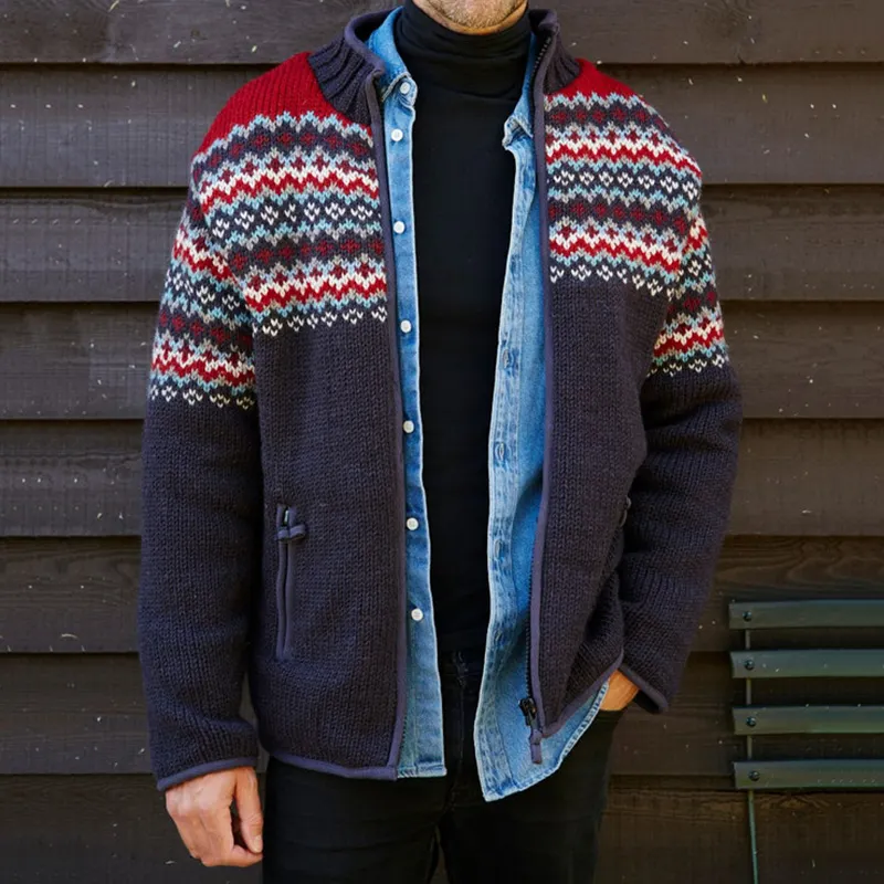 Mens Vintage Fair Isle Knitted Cardigan Sweater