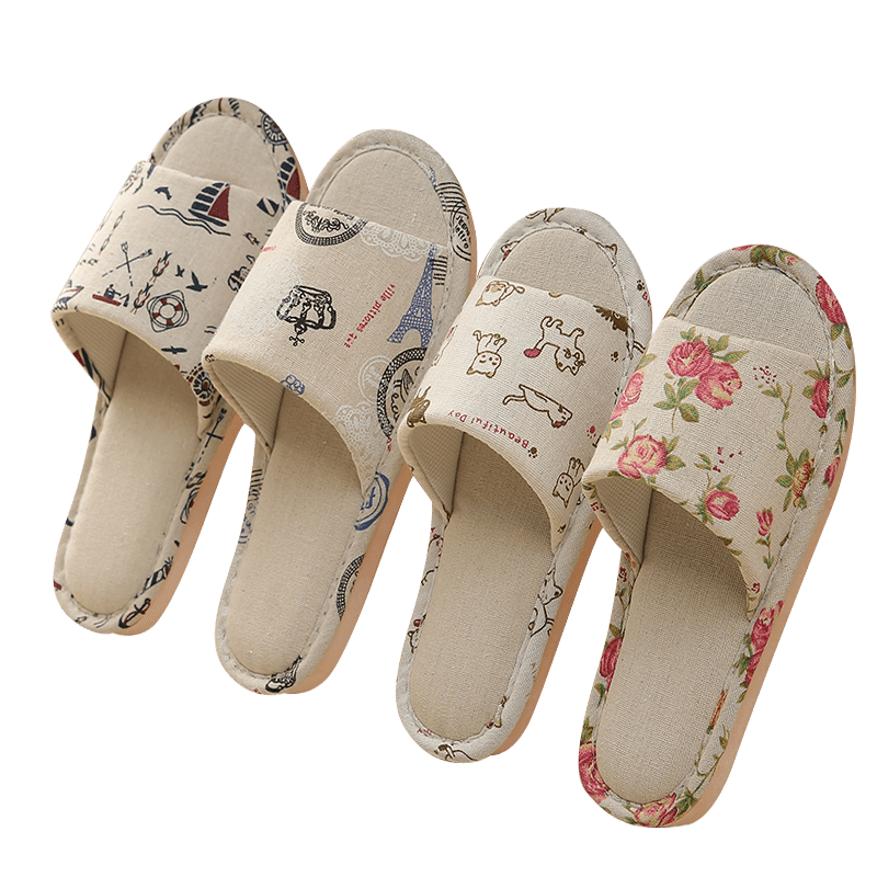 Women Casual Floral Indoor Home Slippers Flower Soft Slippers Spring Autumn Flip Flops Female Linen Slides Slippers home sandals