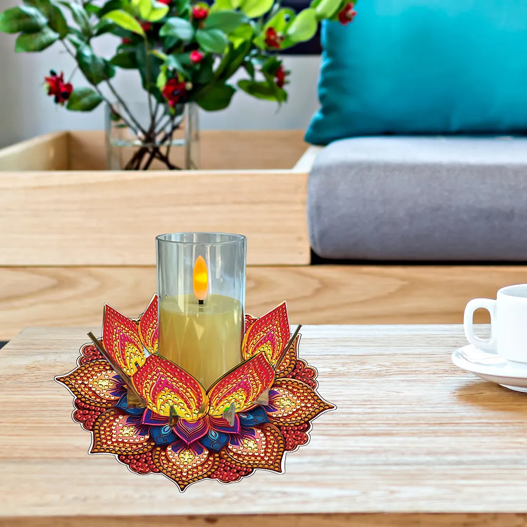 Mandala Lotus-L Acrylic DIY Diamond Painting Candle Holders Without Candles Crystal Painting Tealight Candle Stand Table Centerpiece for Adults Beginners Home Party Decor