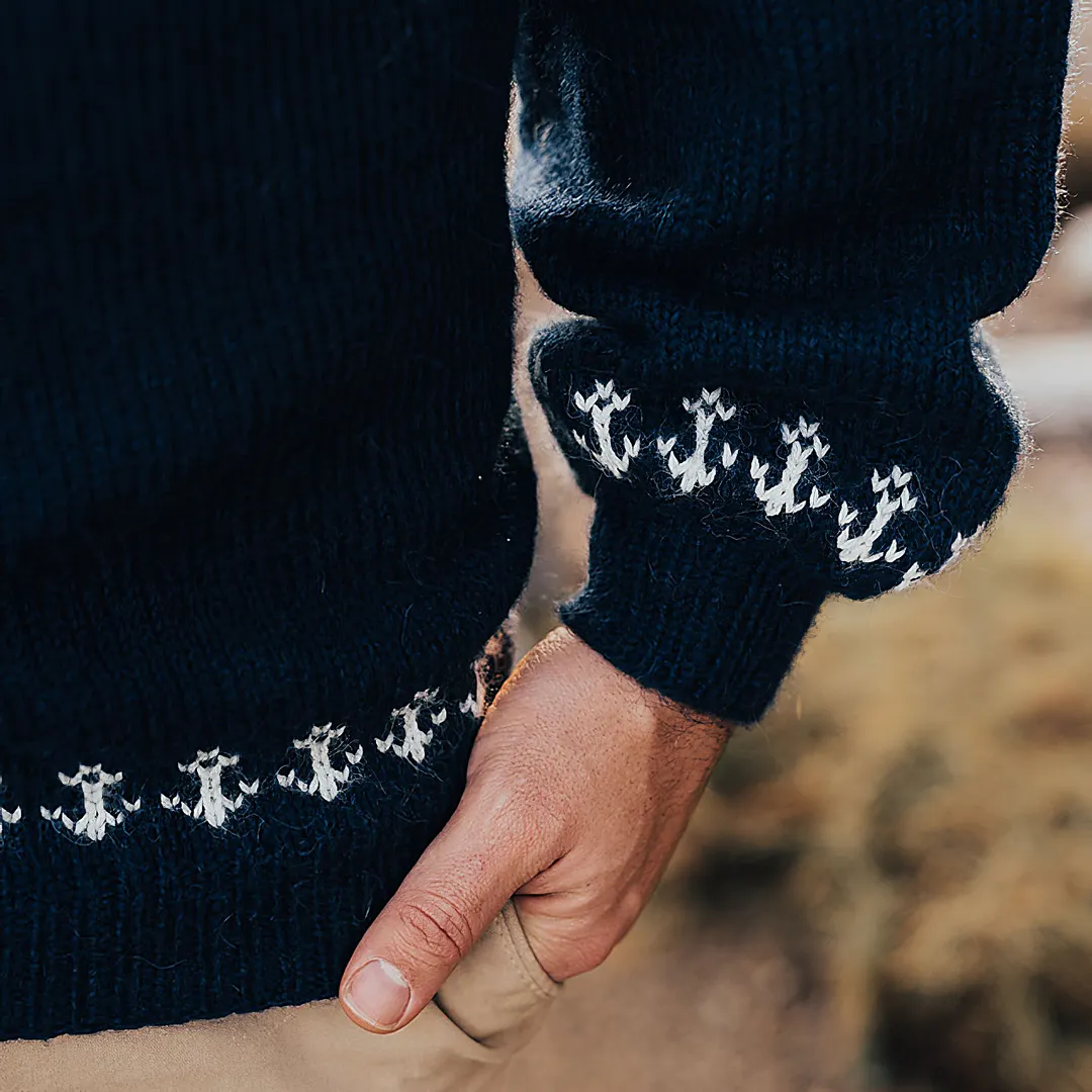 Vintage Nautical Graphics Jacquard Iceland Crew Neck Sweater