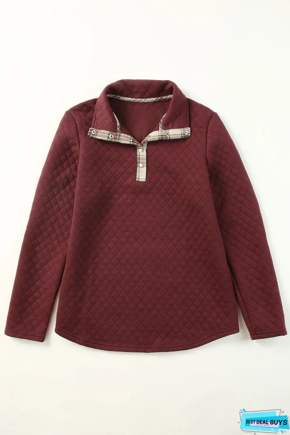 Geometric Texture Plaid Trim Sweatshirt