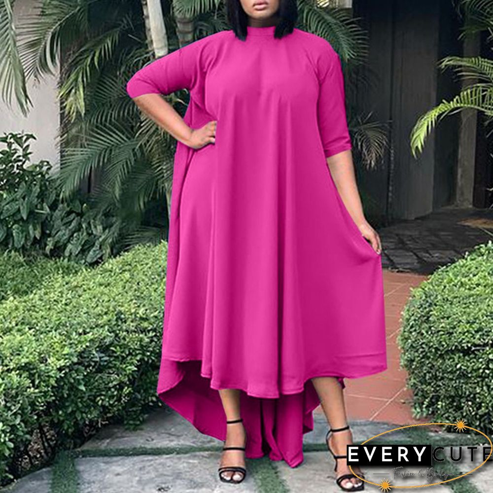 VONDA Women Half Sleeve Irregular Hem Pleated Dress Casual Loose Holiday Long Dresses Vestidos Plus Size 4#