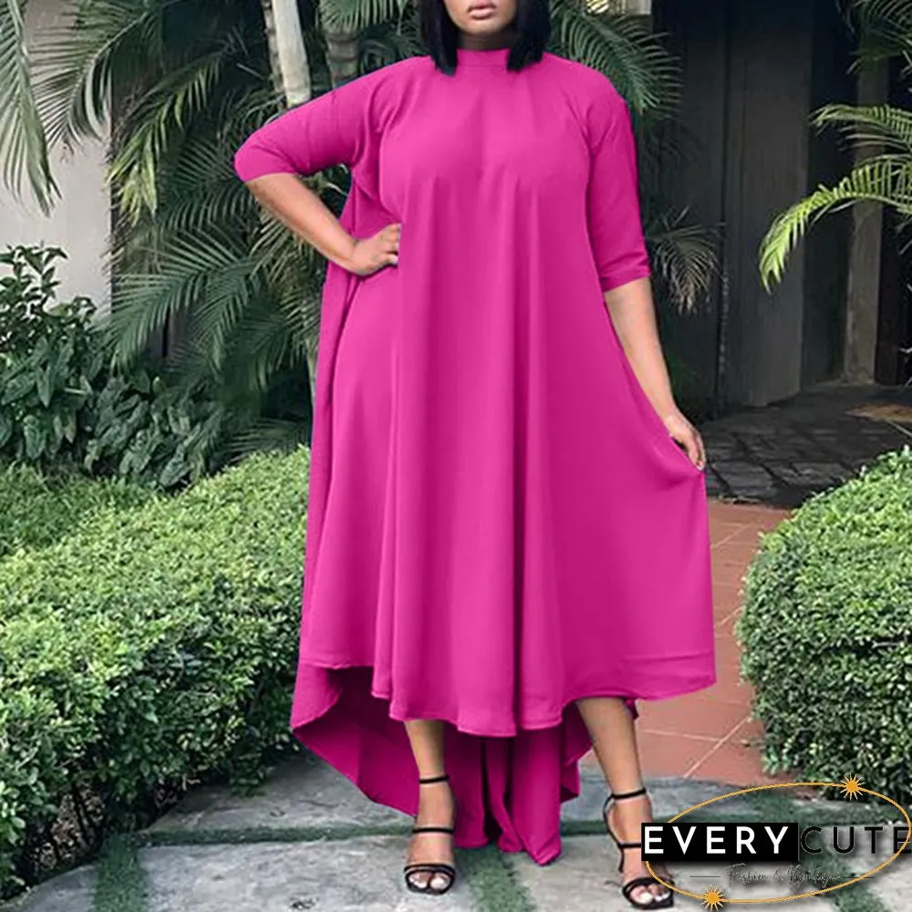 VONDA Women Half Sleeve Irregular Hem Pleated Dress Casual Loose Holiday Long Dresses Vestidos Plus Size 4#