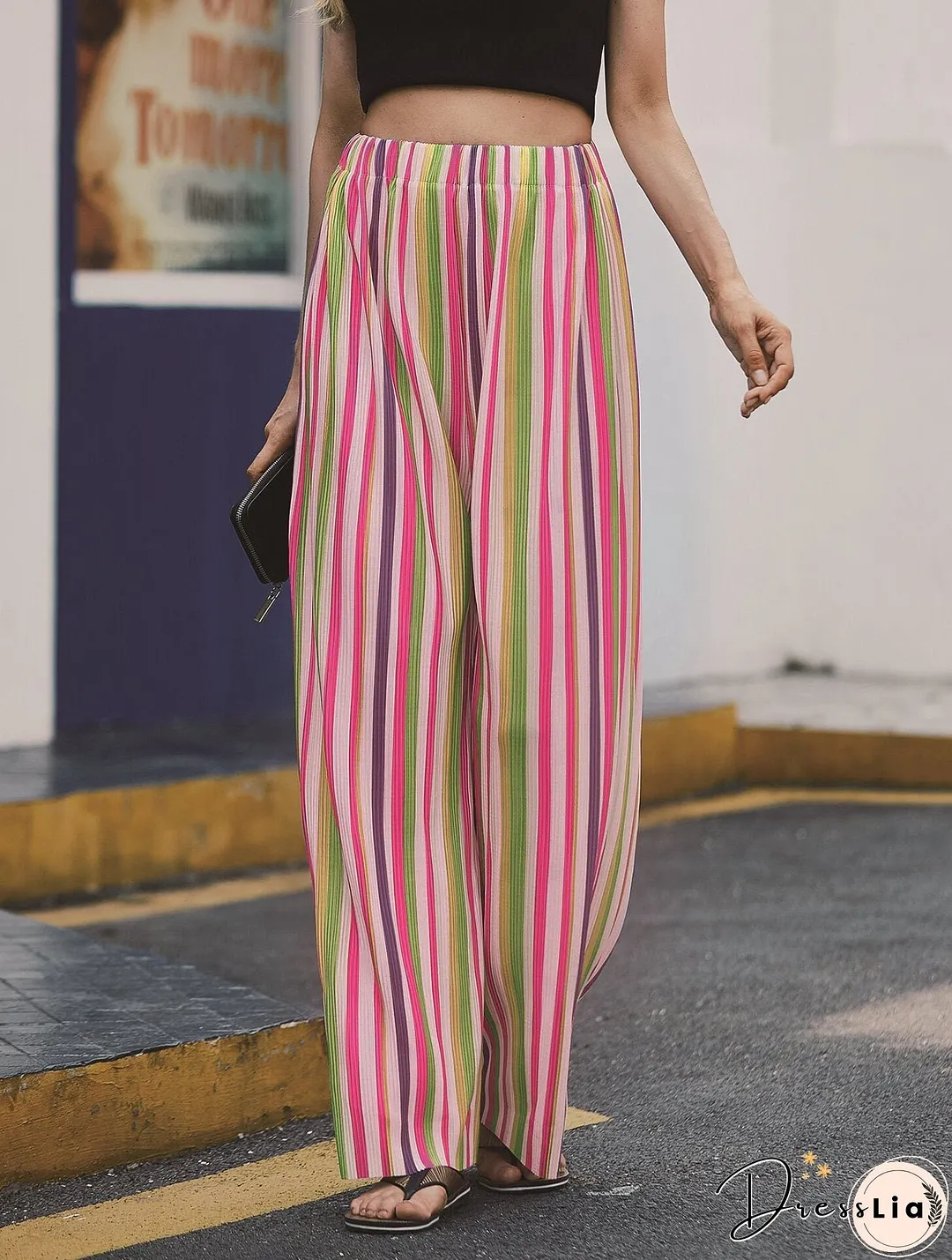 Pants colorful striped trousers loose high waist, slim, versatile slacks, wide legs