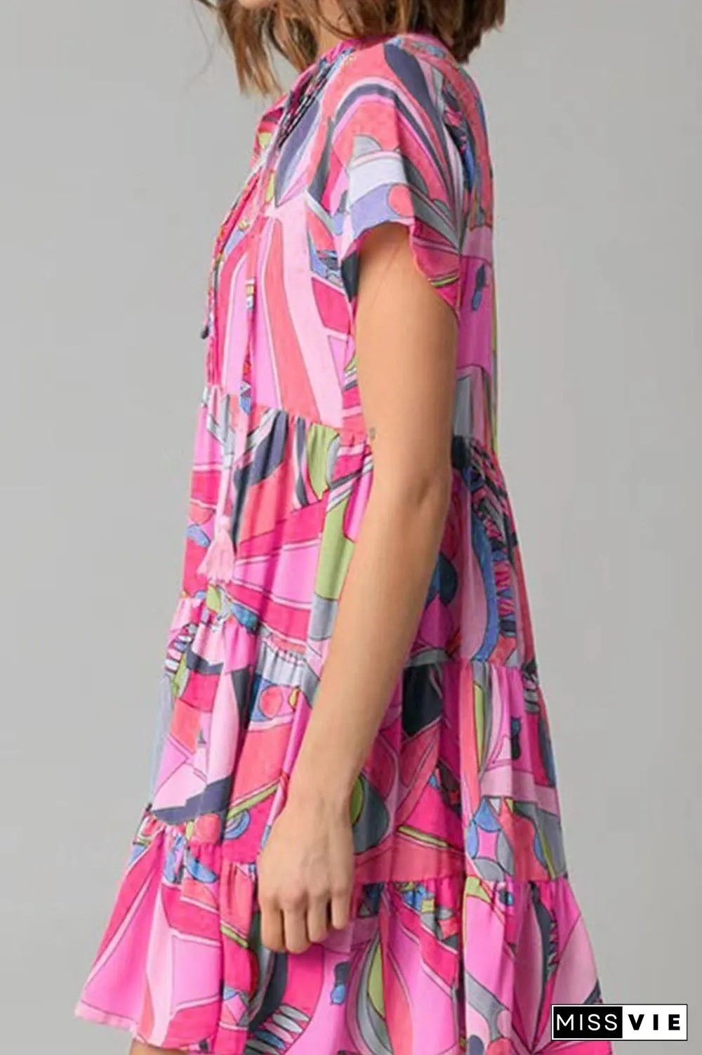 Bohemian Geometric Print V Neck A Line Dresses