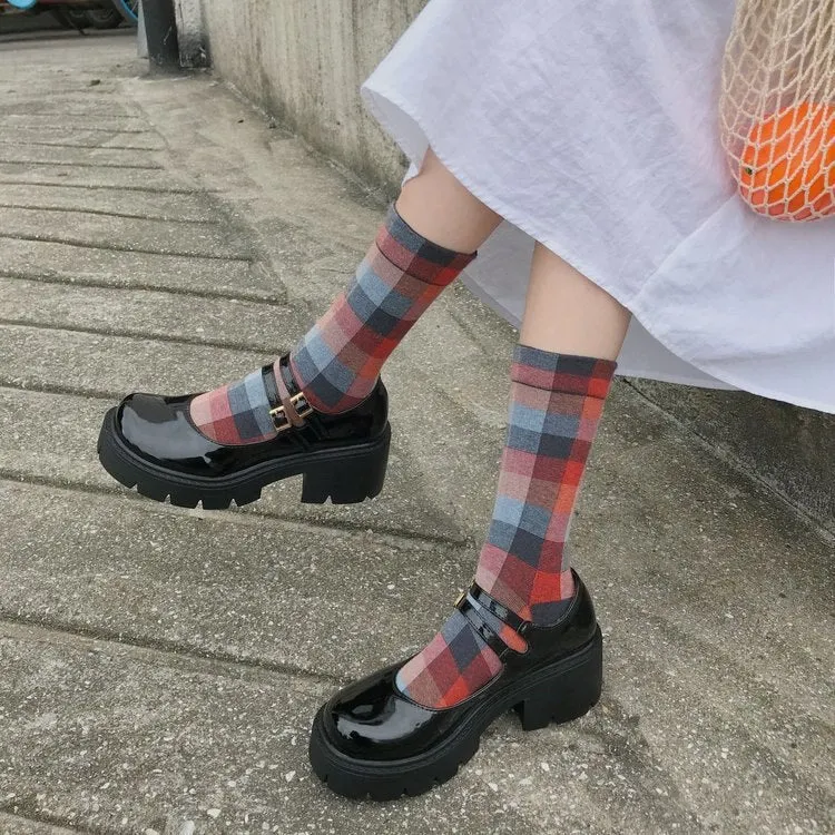 Women Patent Leather Pumps Spring Autumn Mary Jane Shoes Women's Buckle Strap High Heels Retro Platform Lolita Heels 2021
