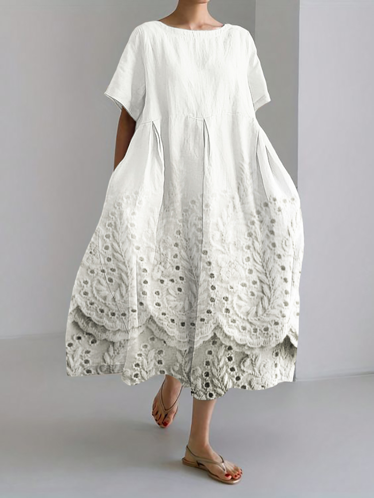 Cottage Wheat Floral Lace Hem Linen Blend Maxi Dress artswardrobe