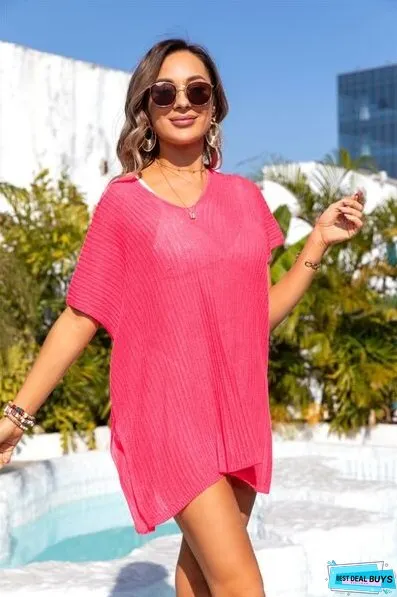 Slit V-Neck Short Sleeve Cover Up