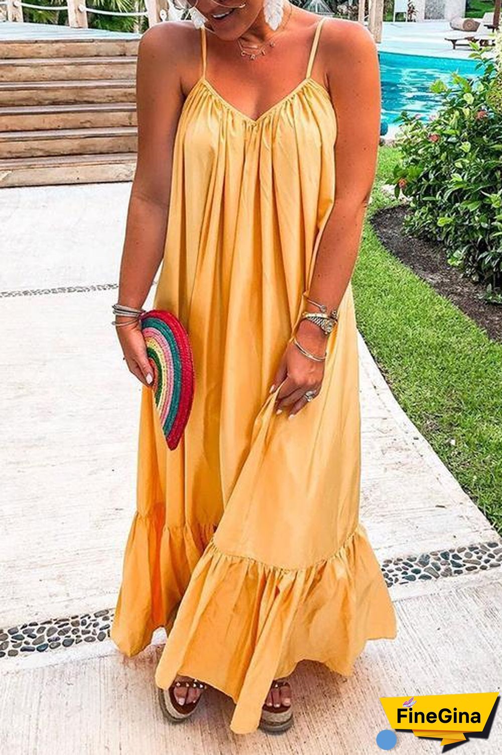 Ruffles Hem Slip Maxi Dress