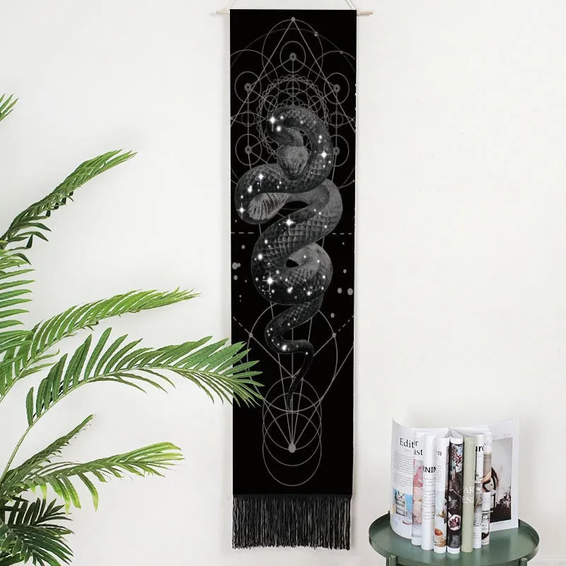 Lifelike Snake Wall Hanging Phase Tapestry Bohemia Tarot Tassel Tapestry Boho Mandala Art Tapestries For Bedroom Office Decor