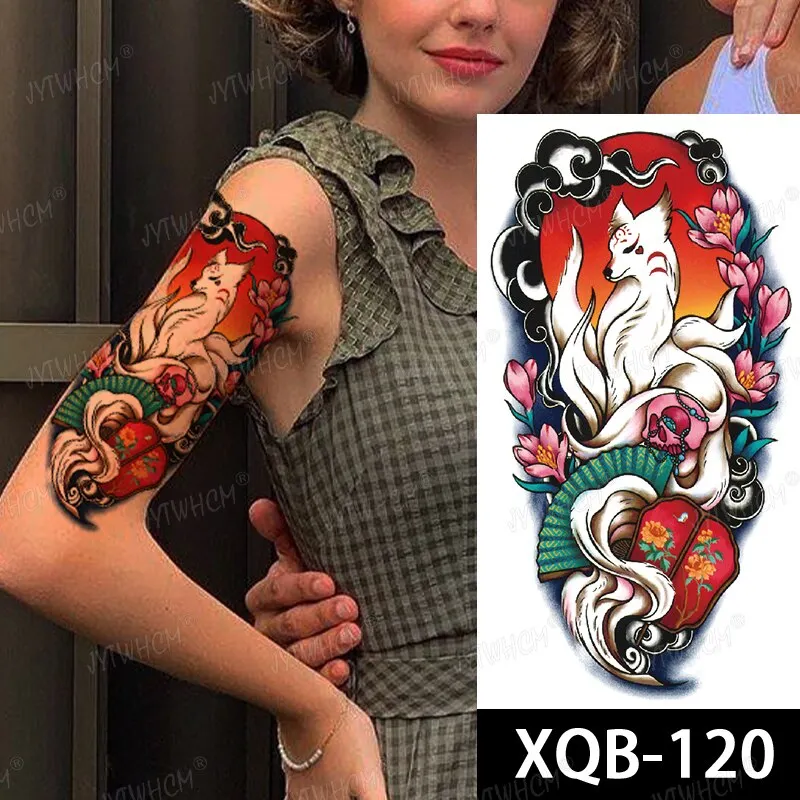 Sdrawing Hot Water Transfer Fake Tattoo Waterproof Temporary Tattoo Sticker For Men Women Wolf Arm Neck Tattoo Flash Tattoo Sleeve