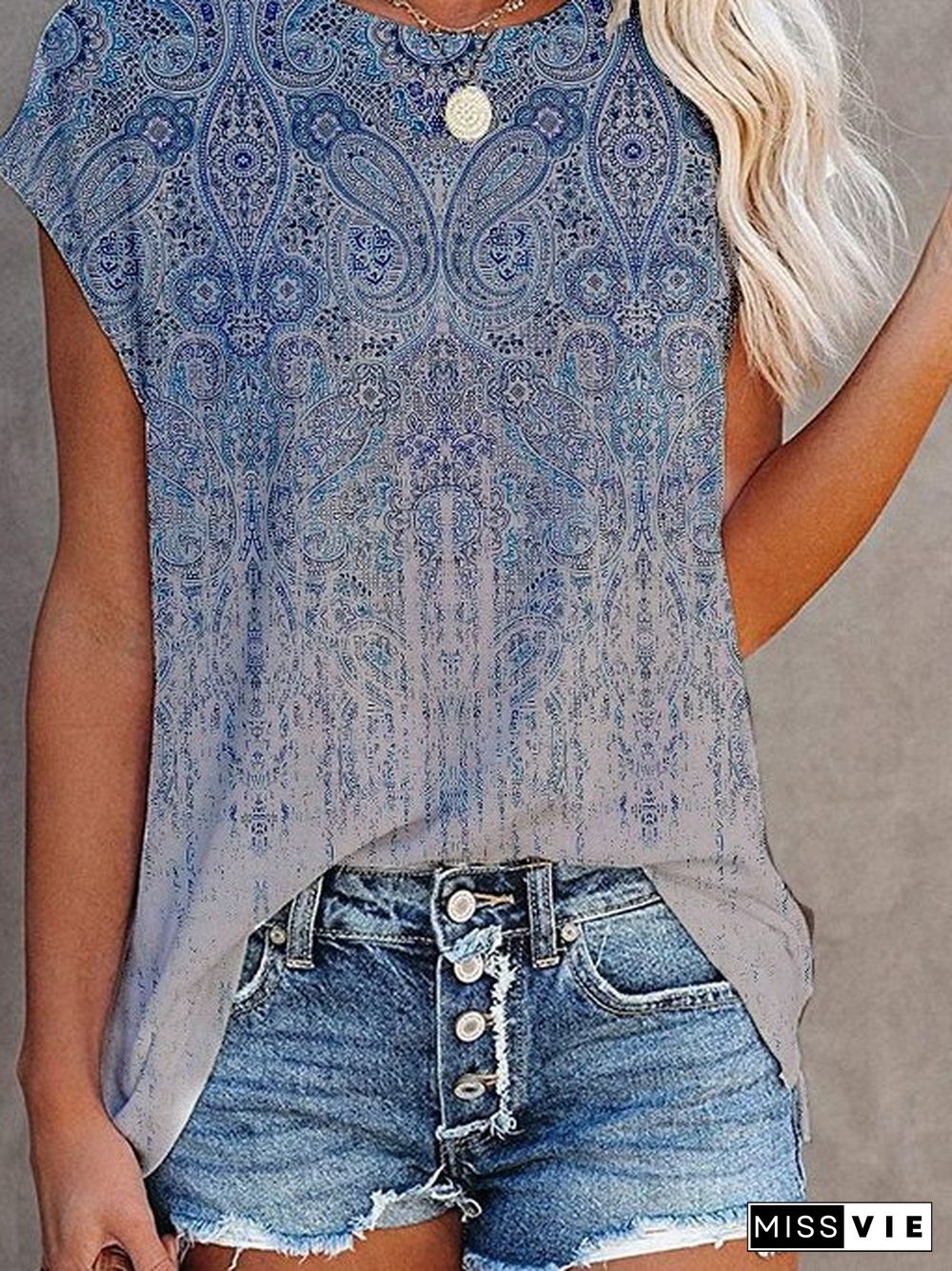 Tribal Casual Sleeveless Crew Neck T-shirt