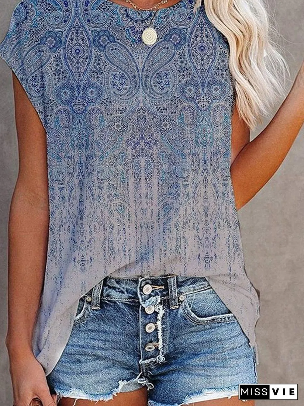 Tribal Casual Sleeveless Crew Neck T-shirt