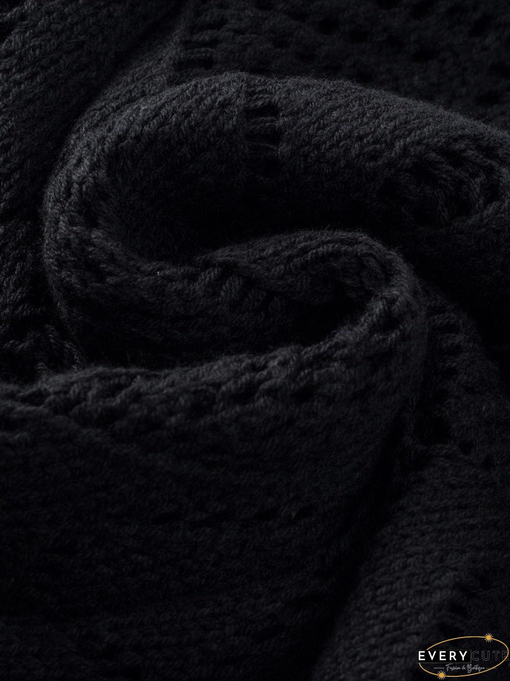 Elegant Black Crochet Knit Openwork Cardigan