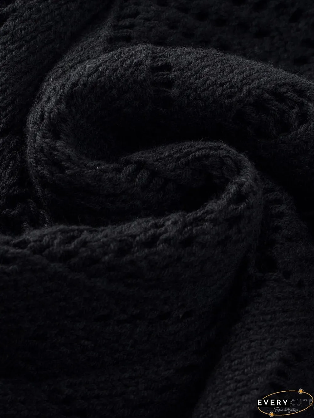 Elegant Black Crochet Knit Openwork Cardigan