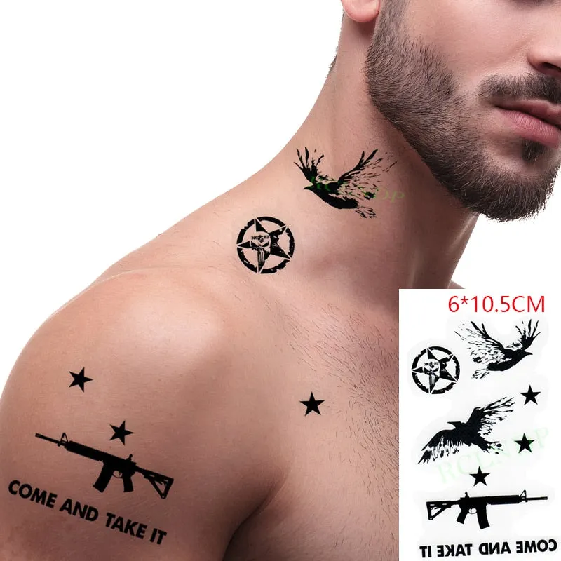 Waterproof Temporary Tattoo Sticker Neck Black Word Angel Devil Bull Cross English Letters Flash Tatoo Fake Tatto for Woman Men