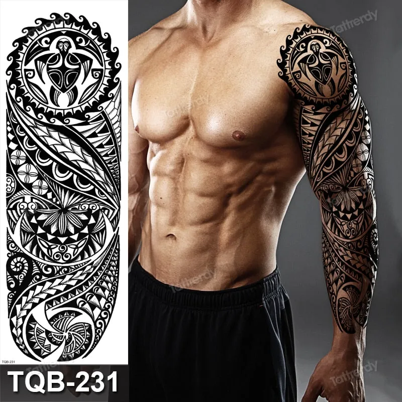 skull sleeve tattoo designs large full arm temporary tattoos for men boy tatoo fake waterproof tiger totem lion dragon pattern