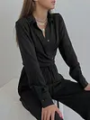 Simple Blouses Top&Wide Leg Pants Solid Color Casual Suit