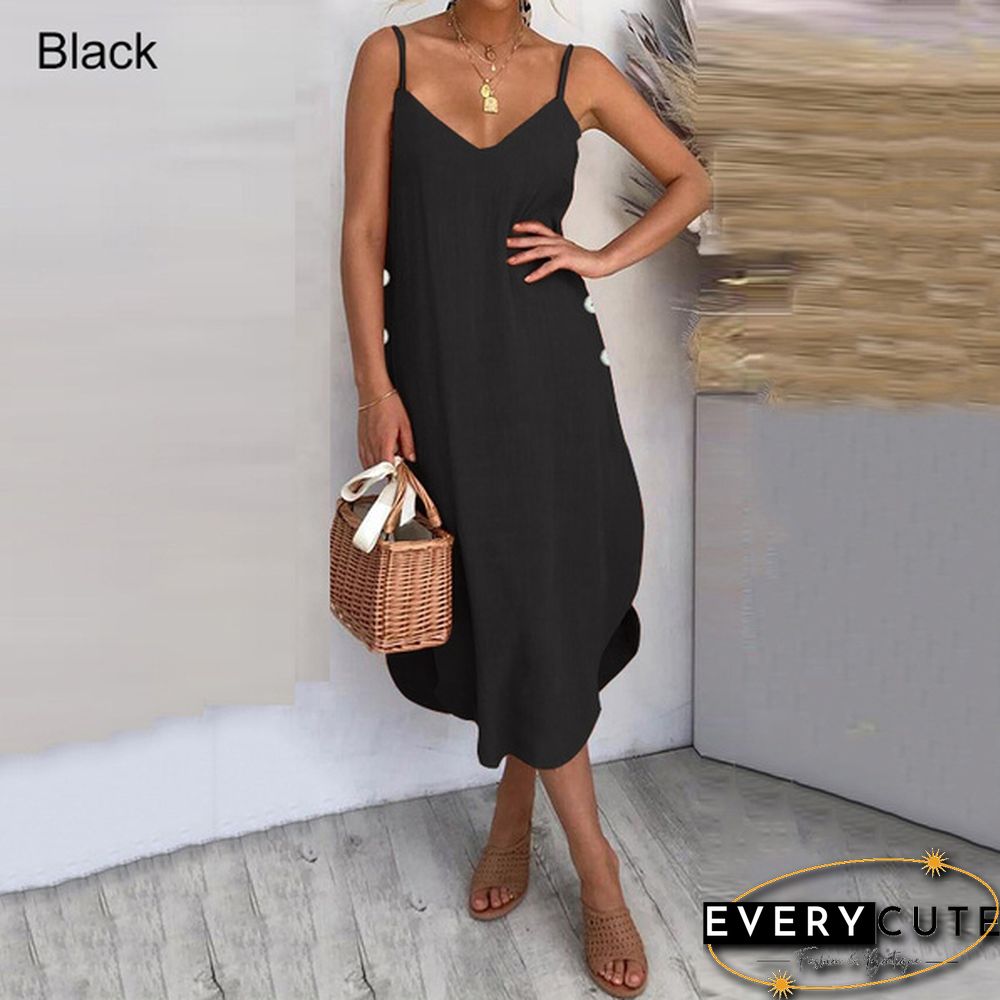 Women Summer Long Dress Spaghetti Strap V Neck Irregular Hem Holiday Casual Party Dress Sundress Plus Size S-5XL
