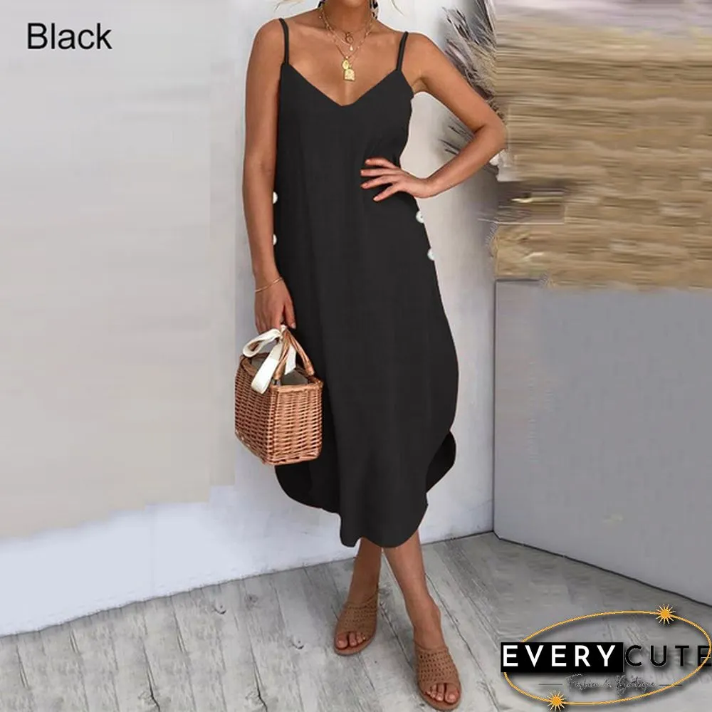 Women Summer Long Dress Spaghetti Strap V Neck Irregular Hem Holiday Casual Party Dress Sundress Plus Size S-5XL