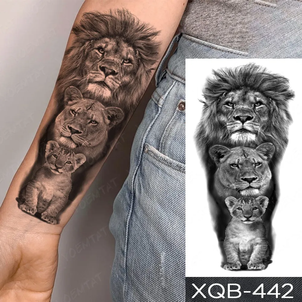 Sdrawing Temporary Tattoo Stickers Fox Lion Tiger Wolf Peony Rose Flowers Leaf Flash Tatto Women Men Body Art Arm Fake Tattoos