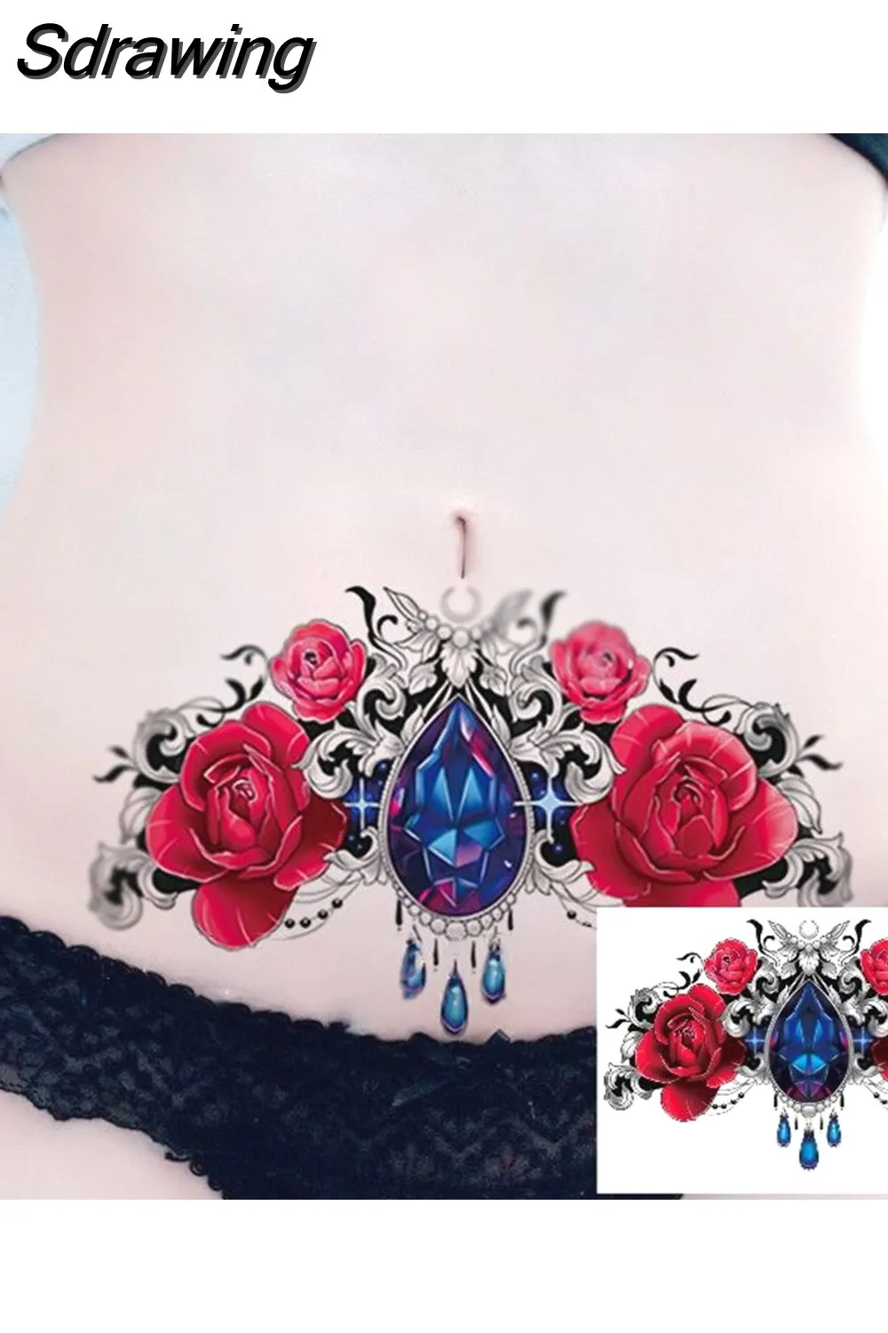 Sdrawing 4/5/9/10/18 PIeces Long Lasting Blue Flower Jewelry Tattoo Sticker Sexy Belly Block Scar Stretch Marks Waterproof Tattoo Sticker 715-1