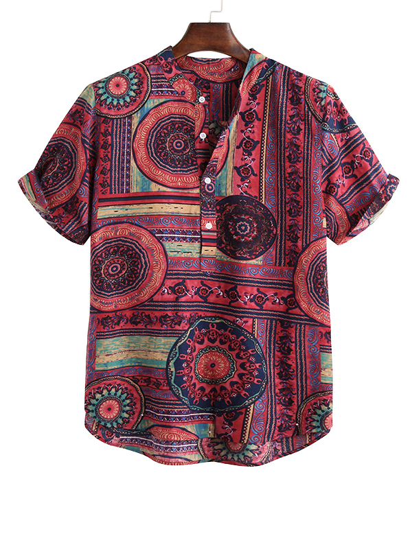 Printed Short Sleeves Lapel Blouses&shirts Tops